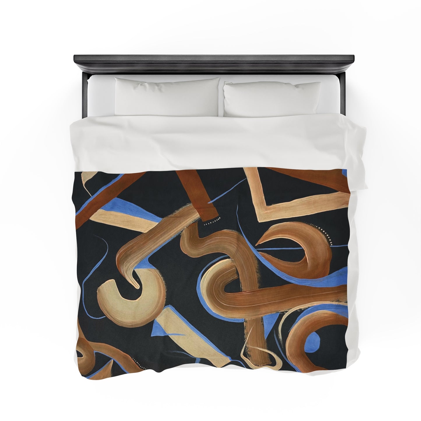 Velveteen Plush Blanket - Abstract Black, Brown, Blue Art - Cozy and Artistic Home Decor
