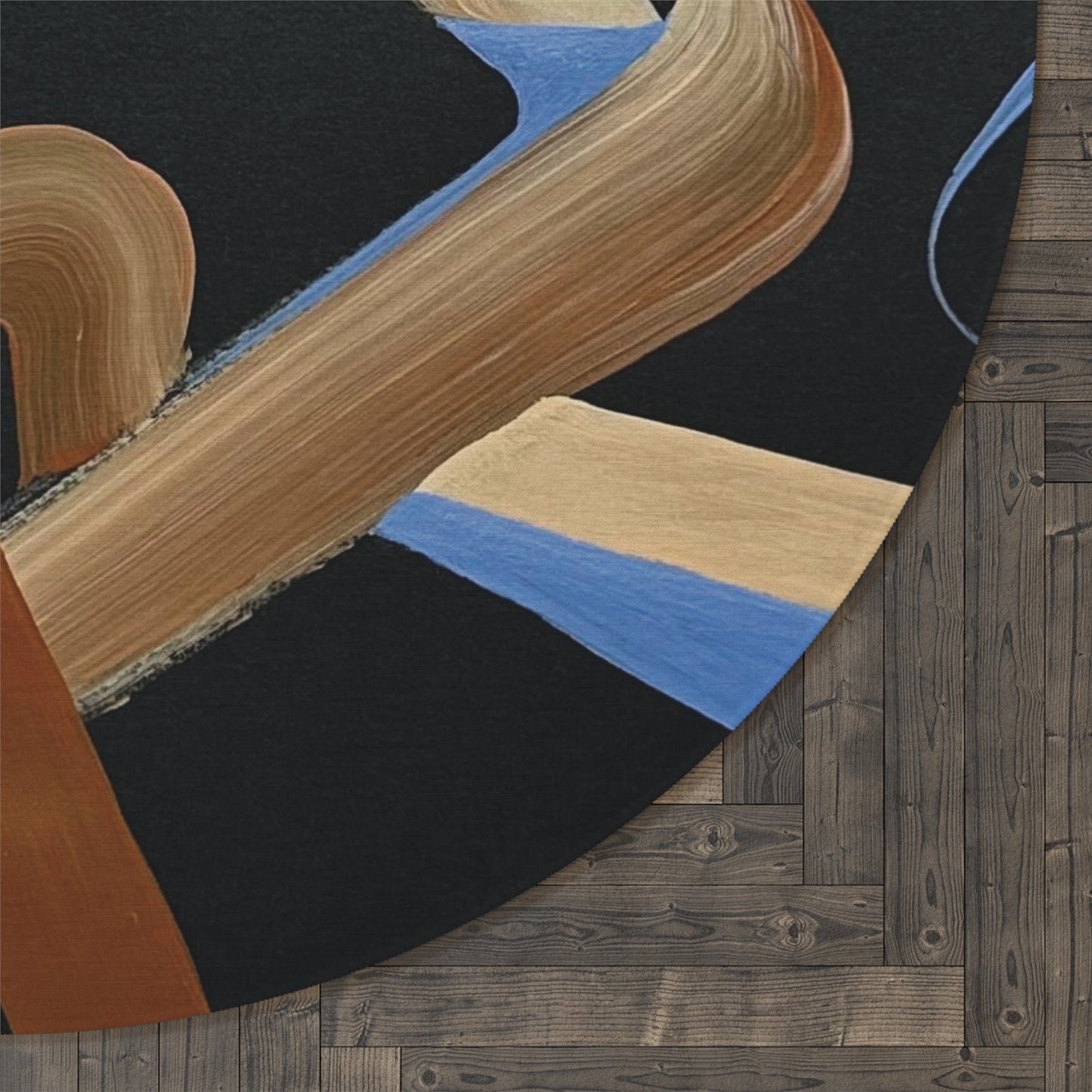 Black, Brown and Blue Round Rug