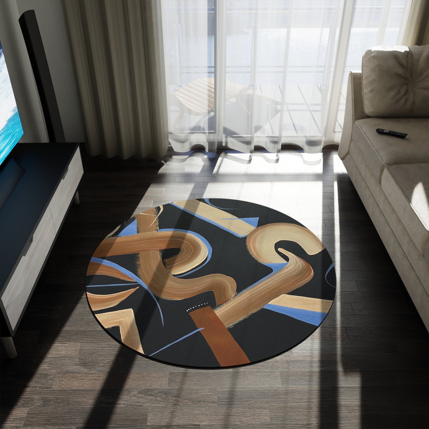Black, Brown and Blue Round Rug