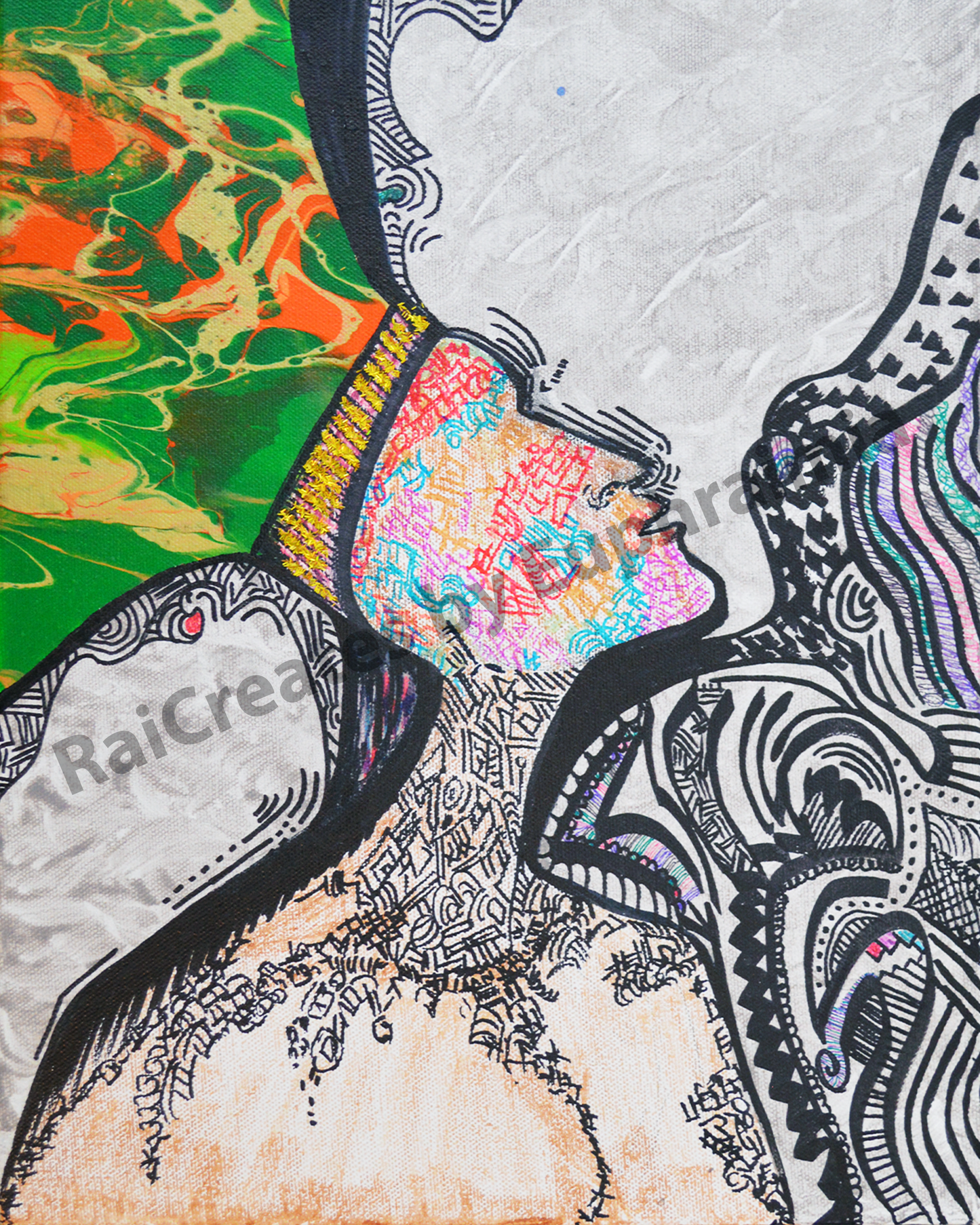 AFRICAN PRINT AND POUR | 11x14 | ABSTRACT FINE ART