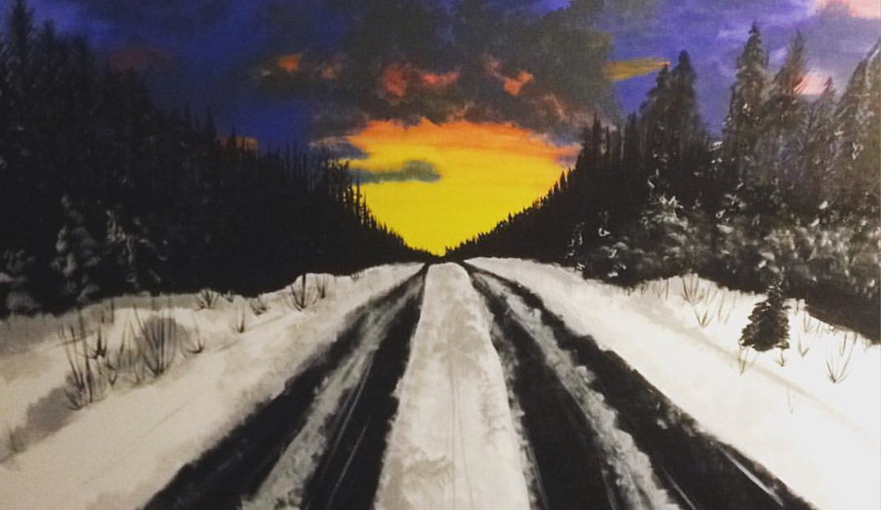 WINTER SET DRIVE | 48X36 | LANDSCAPE ACRYLIC PAINTING